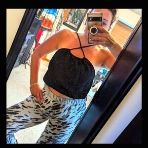 ZARA NWT Black Crop Halter Top